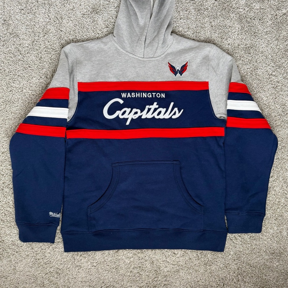 Youth Large Mitchell & Ness Gray Washington Capitals‎ Head Coach Pullover Hoodie